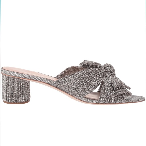 Loeffler Randall Emilia Pleated Lamé Knotted Mules Sandal Heels -Silver Glitter - Picture 3 of 16